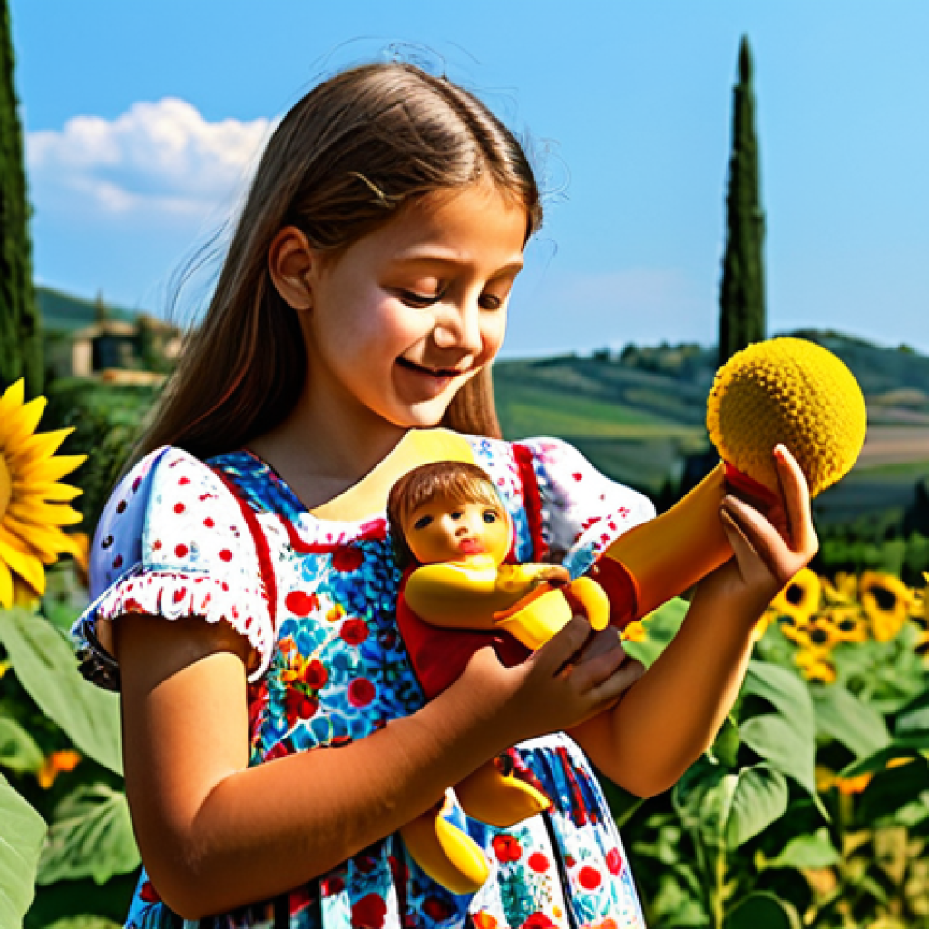 **
"A young Italian girl, fully clothed in a colorful, modest sundress, playing with a Kongsuni doll in a sunny garden in Tuscany, surrounded by sunflowers, safe for work, appropriate content, perfect anatomy, natural proportions, family-friendly, professional illustration, vibrant colors, well-formed hands, proper finger count, natural body proportions."
**