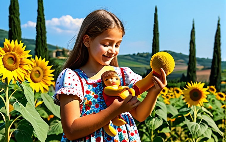 **

"A young Italian girl, fully clothed in a colorful, modest sundress, playing with a Kongsuni doll in a sunny garden in Tuscany, surrounded by sunflowers, safe for work, appropriate content, perfect anatomy, natural proportions, family-friendly, professional illustration, vibrant colors, well-formed hands, proper finger count, natural body proportions."

**