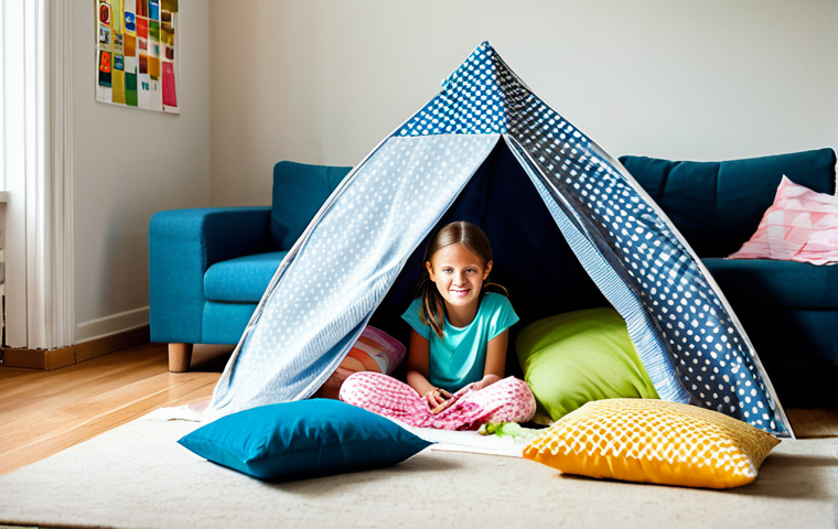 Creative Playtime**

A fully clothed young girl (5-7 years old) with perfect anatomy, building a fort out of pillows in a brightly lit living room. Toys and books are scattered around. The scene should evoke a sense of childhood wonder and imagination. She is wearing modest clothing, appropriate attire. Safe for work, appropriate content, family-friendly. Professional photo, natural proportions, well-formed hands.

**