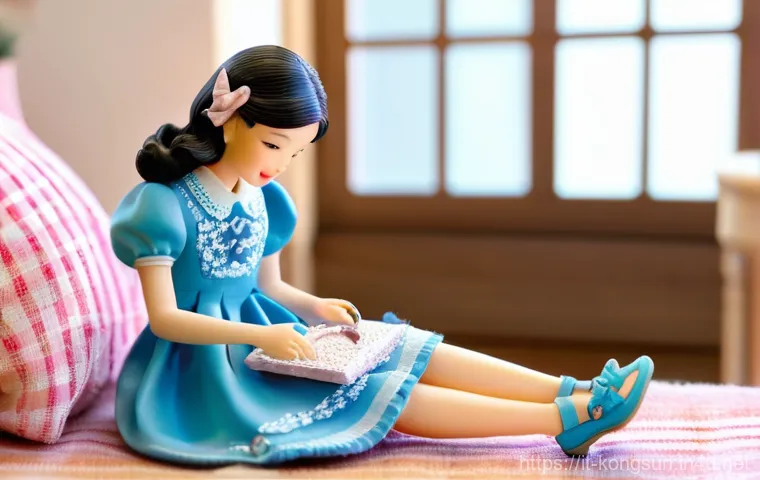 콩순이 피규어 컬렉션 - **Prompt 1: The First Encounter with Kongsooni's Charm**
    "A cozy, sunlit room, an adult female c...