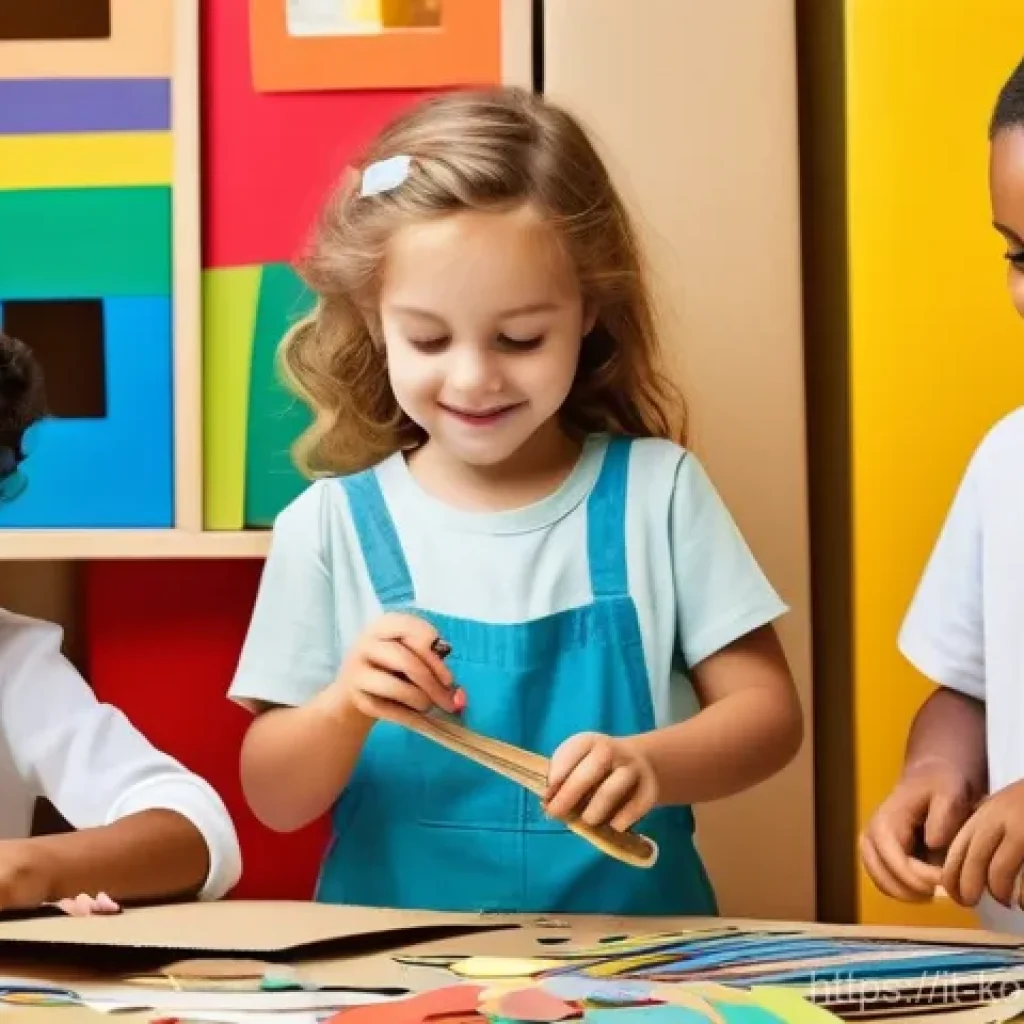 콩순이와 함께하는 미술 시간 - **Prompt 1: Upcycled Art Adventure**
"A group of diverse children, aged approximately 5-9, are j...
