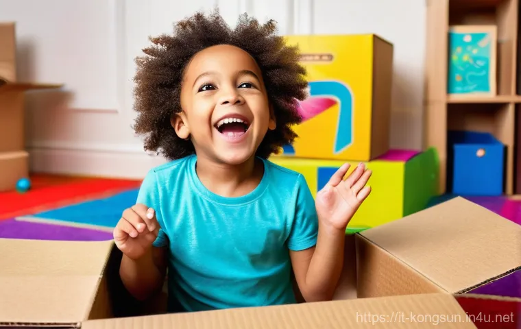 콩순이와 언박싱 콘텐츠 - **Prompt 1: The Thrill of Discovery**
A close-up, vibrant image of a joyful 7-year-old child, wi...