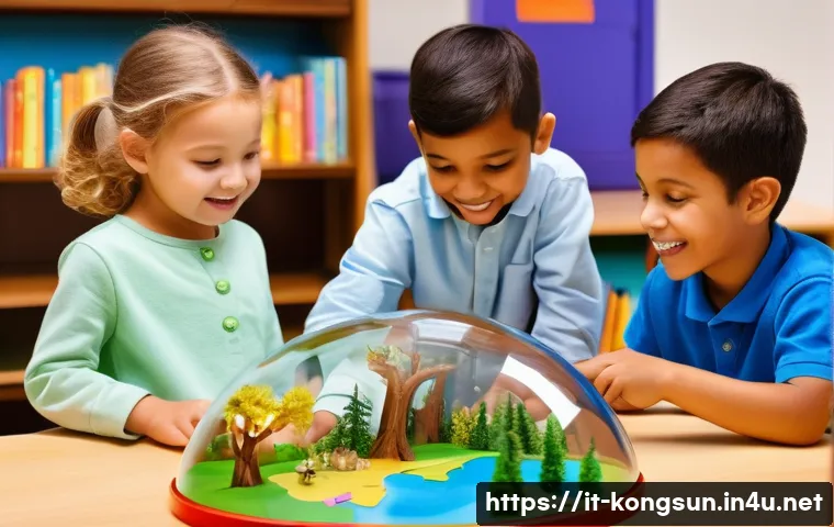콩순이의 교육적 요소 - **Prompt 1: Little Explorers Discovering the World**
A vibrant, brightly lit scene featuring a d...