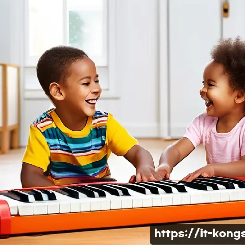 콩순이 배경 음악 - **"A vibrant and cheerful scene featuring three diverse children, aged 3-5, dressed in bright, comfo...