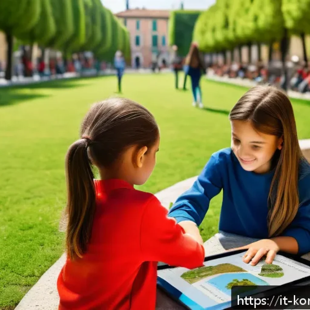콩순이 캐릭터 아카데미 - A vibrant preschool classroom scene in Italy, featuring children aged 3-6 years playing collaborativ...