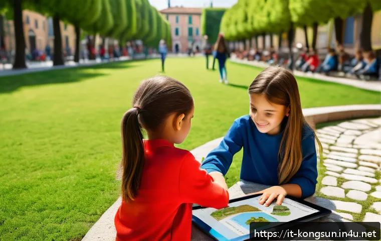 콩순이 캐릭터 아카데미 - A vibrant preschool classroom scene in Italy, featuring children aged 3-6 years playing collaborativ...