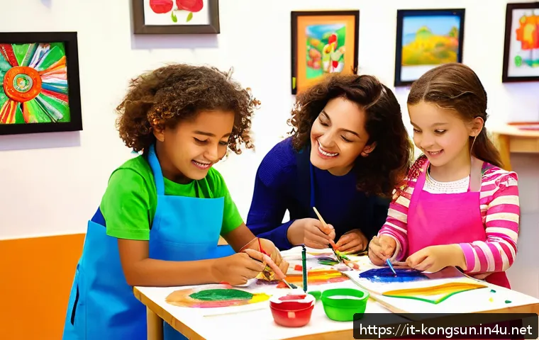 콩순이 특별 이벤트 - A vibrant family-friendly creative workshop scene set in a bright community center in Italy, featuri...