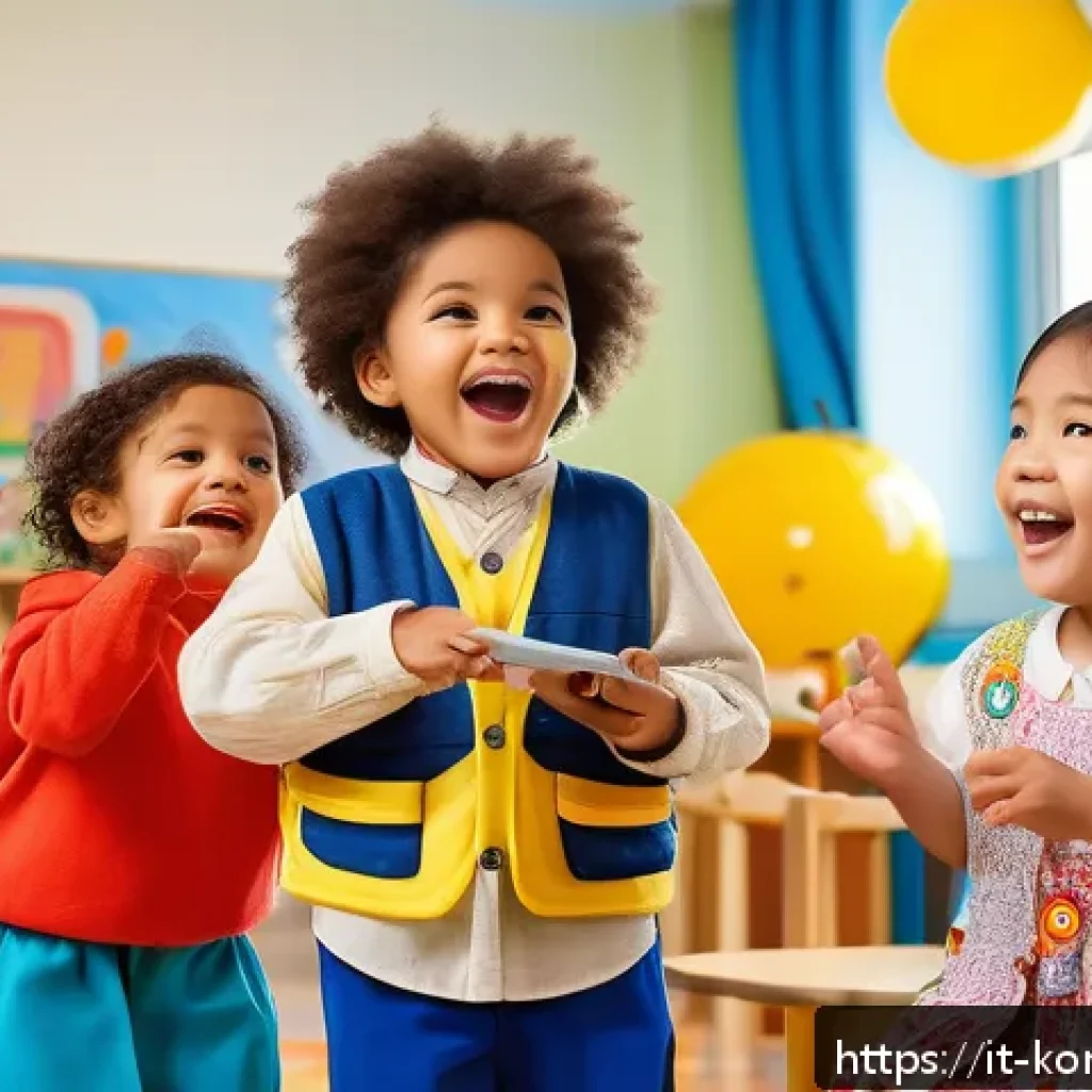 콩순이의 주요 타겟층 - A vibrant preschool classroom scene in a modern Italian urban kindergarten, featuring diverse childr...