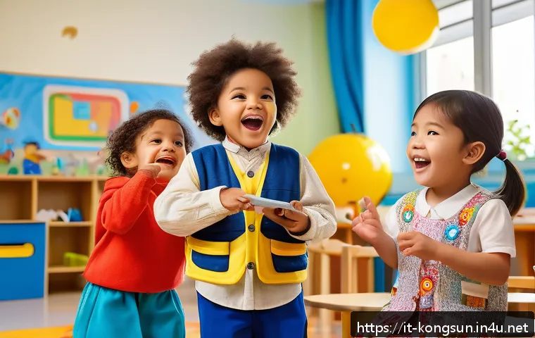 콩순이의 주요 타겟층 - A vibrant preschool classroom scene in a modern Italian urban kindergarten, featuring diverse childr...