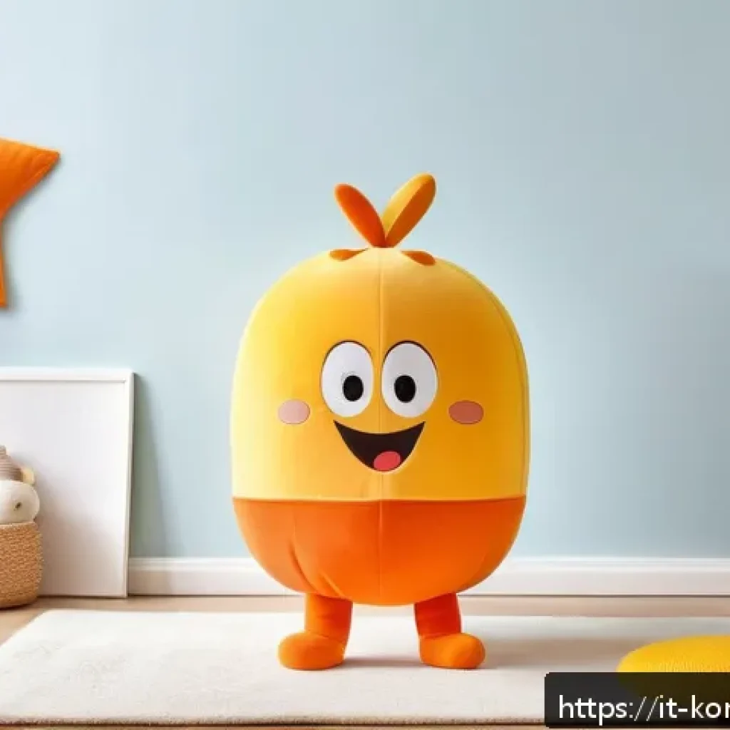 콩순이 캐릭터 비하인드 스토리 - A warm, friendly cartoon character named Kongsooni designed for young children, featuring simple sof...