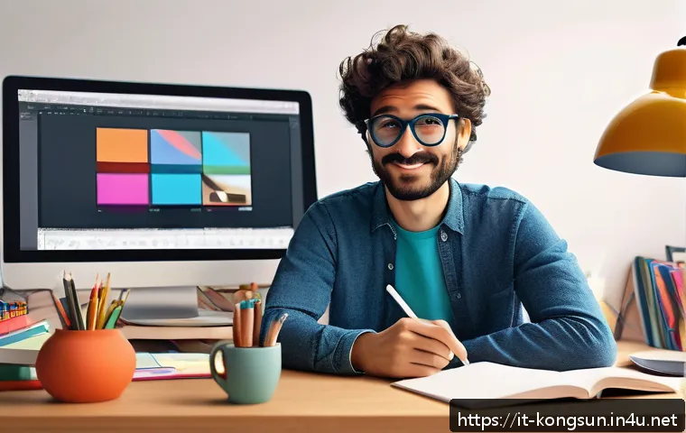콩순이 애니메이션 제작 도구 - A cozy creative workspace featuring a young Italian animator working on a digital tablet, surrounded...